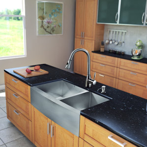 VIGO 36 inch Farmhouse Apron 60/40 Double Bowl 16 Gauge Stainless Steel Kitchen Sink with Aylesbury Stainless Steel Faucet...