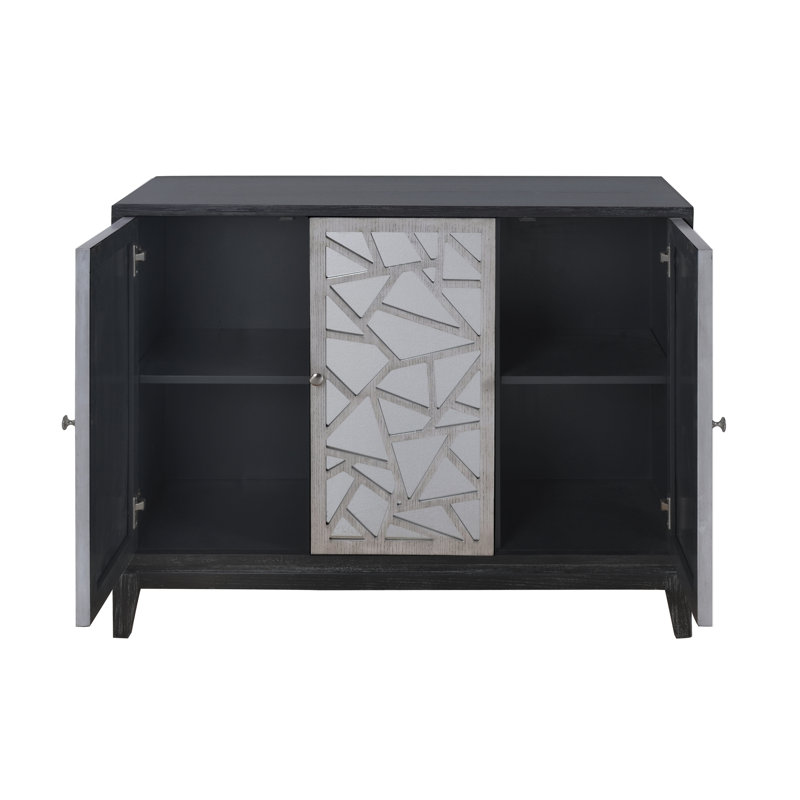 Wrought Studio Nicklas Fractal Accent Three Door Mirrored Credenza