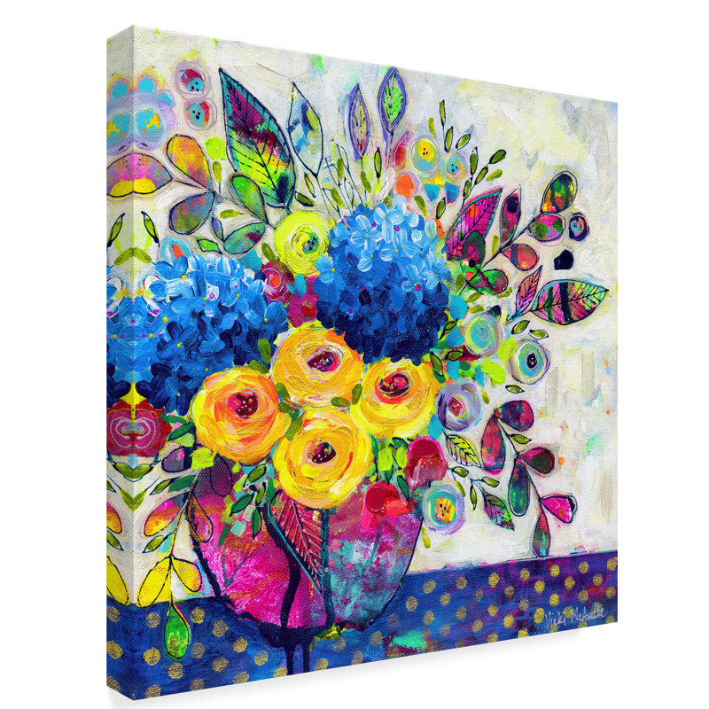 Charlton Home Blue Hydrangeas Flowers Acrylic Painting Print On