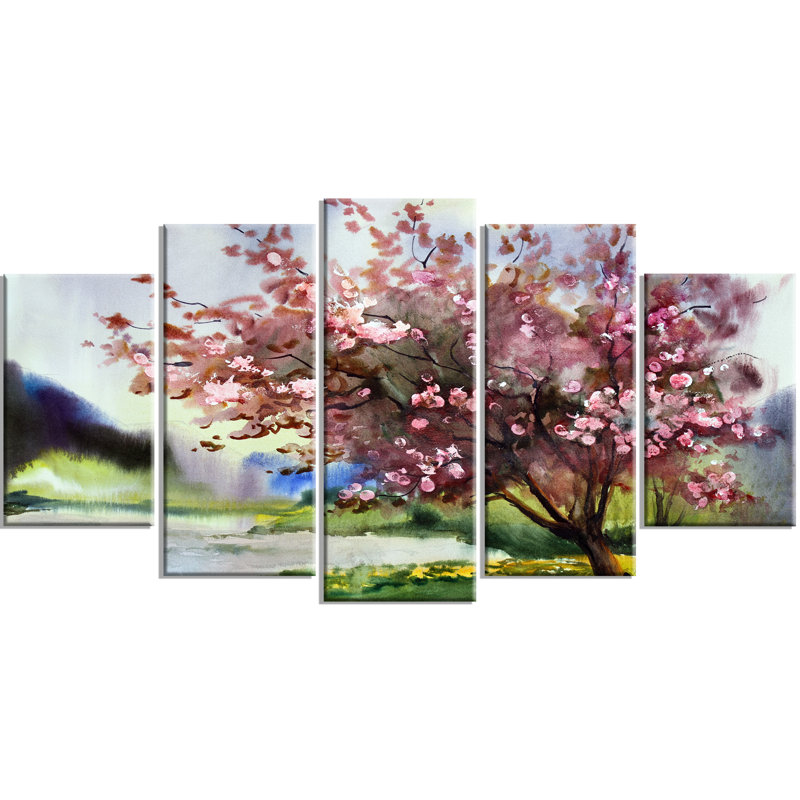 Charlton Home Tree With Spring Flowers 5 Piece Wall Art On