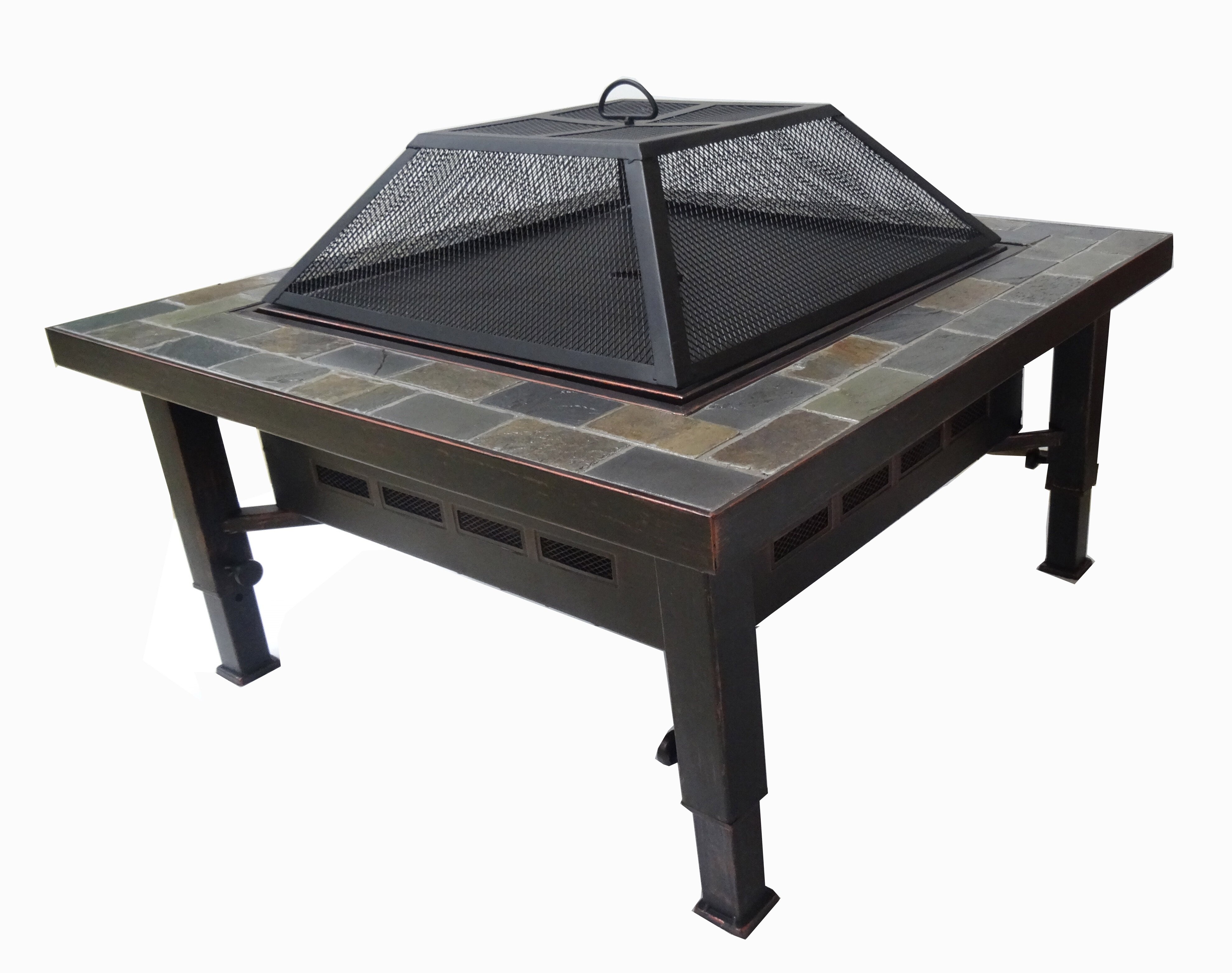 Ebern Designs Post Up Slate Top Steel Wood Burning Fire Pit Table