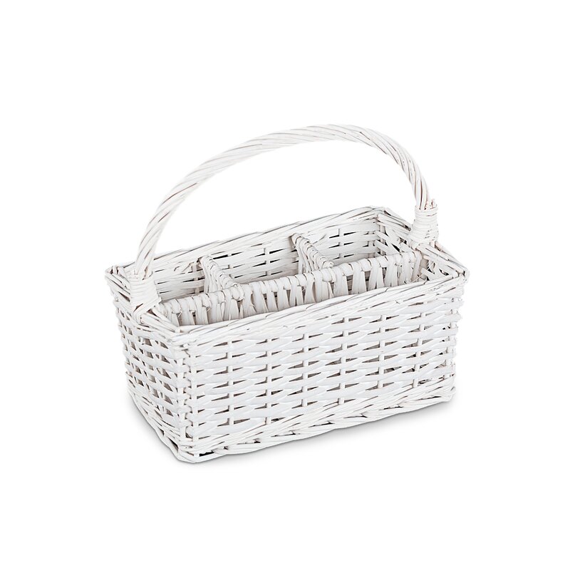 Wicker Cutlery Storage 4 Compartments Home Garden Serving Basket with Handle