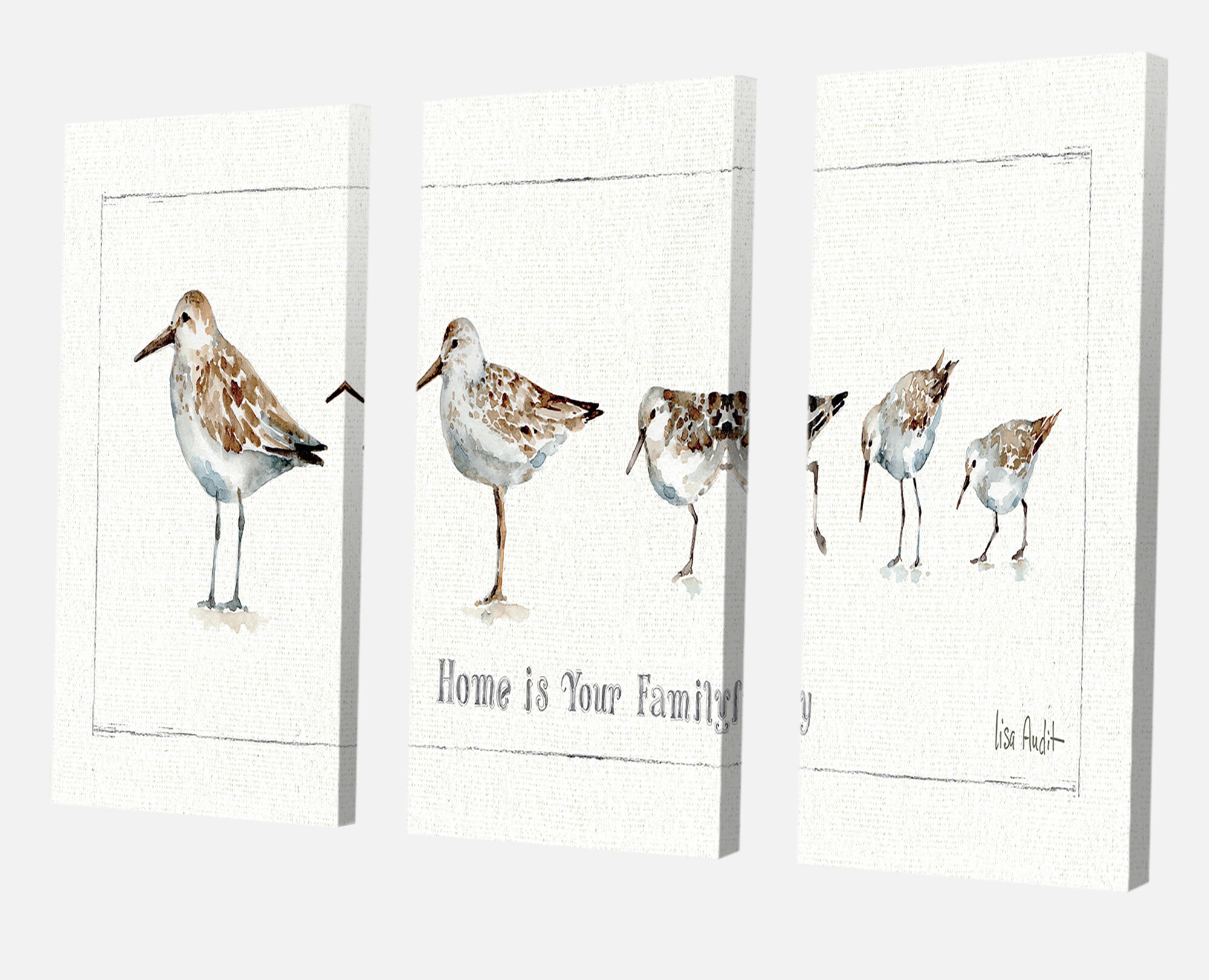 East Urban Home Pebbles And Sandpipers Family Painting Multi Piece Image On Canvas Wayfair