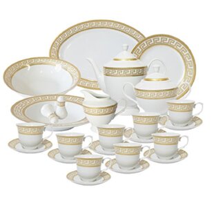 Banquet Set Service for 8 Royalty Porcelain 49-pc Dinner Set Medusa Greek Key 