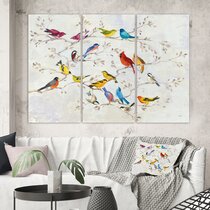 Birdies Shoal Scandinavian Artwork Prints Unframed 3 Piece Canvas Wall Art Set