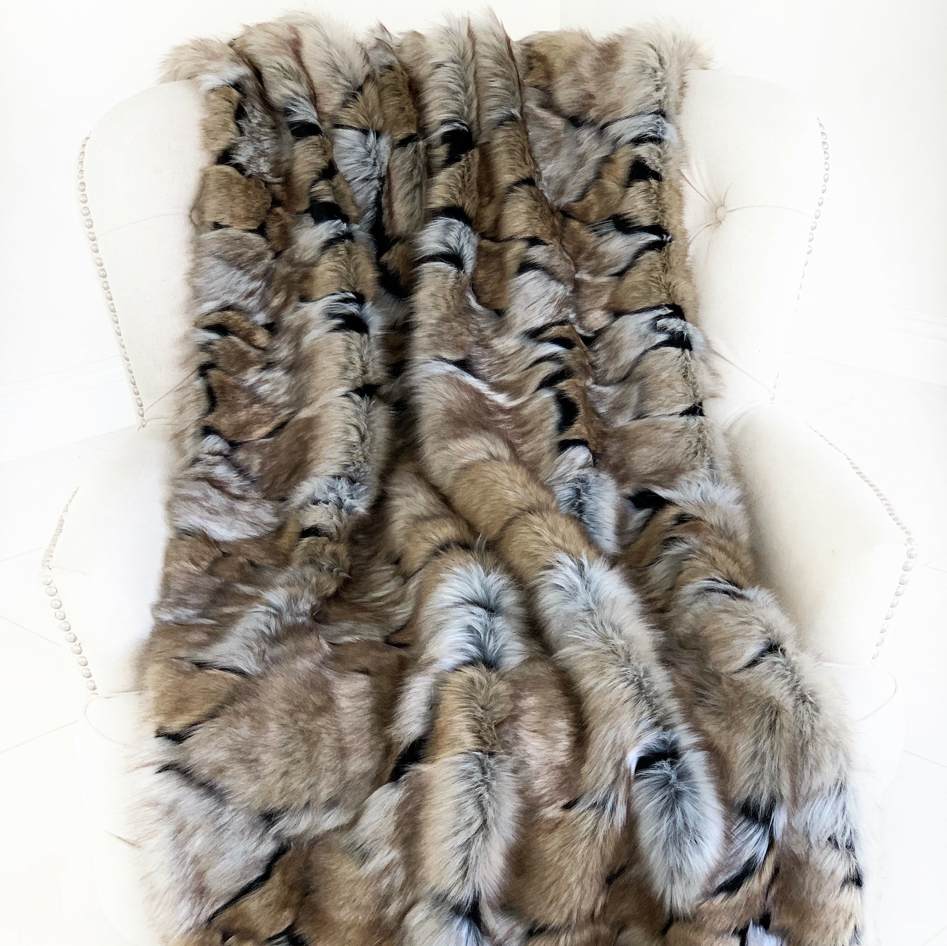 Plutus Brands Plutus Taupe And Black Wild Wolf Plush Handmade Luxury Faux Fur Throw Wayfair