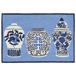Ardelle Ginger Jars Handmade Blue Indoor/Outdoor Area Rug Bloomsbury Market Fashion and beautiful backpack