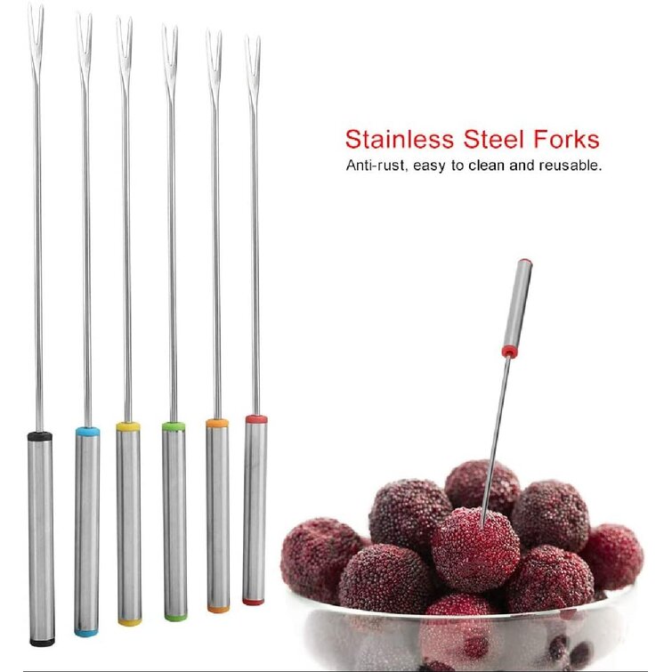 Stainless Steel Fondue Forks 6Pcs 9.5in Colorful Handle Pot Forks Kitchen Tool Tableware for Cheese Meat Chocolate Dessert