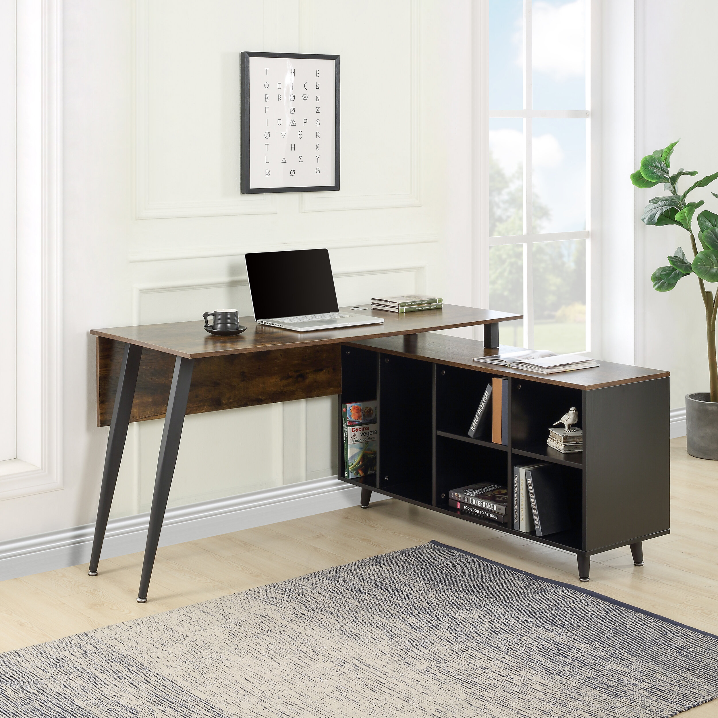 17 Stories Home Office L Shaped Executive Desk With Shelves Wayfair