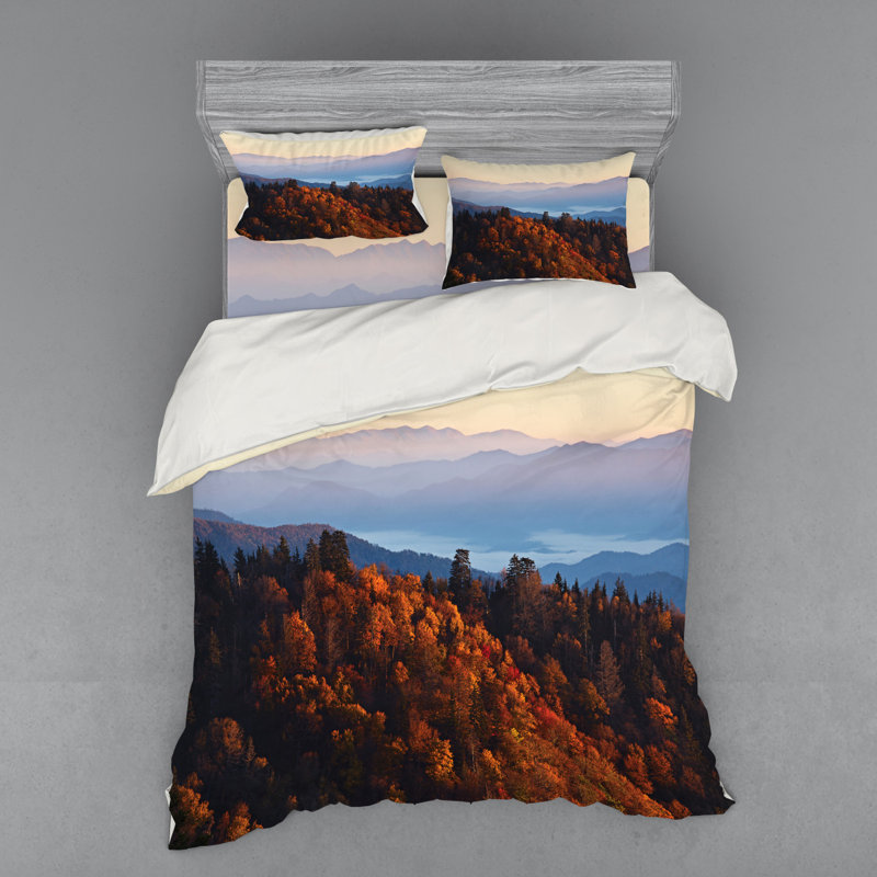 East Urban Home Sunrise At The Mountains Pine Trees Covered On Hill Mist South Carolina Duvet Cover Set Wayfair