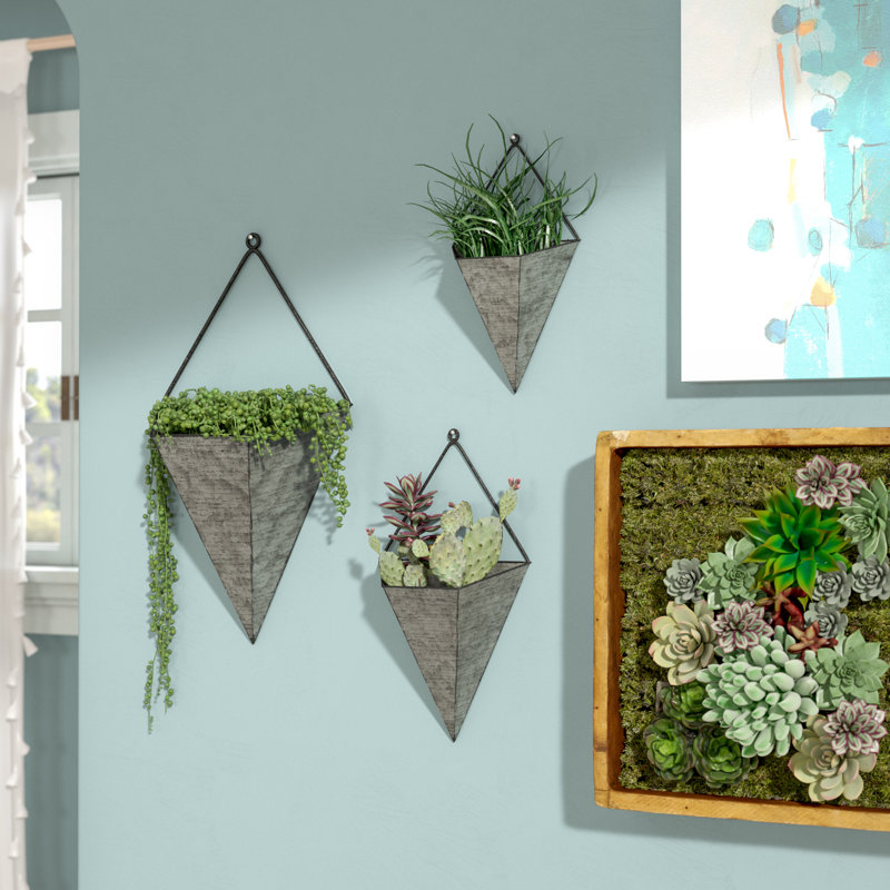 Ivy Bronx Amoroso Triangular Galvanized 3 Piece Metal Wall Planters Amoroso Triangular Galvanized 3 Piece Metal Wall Planters Set