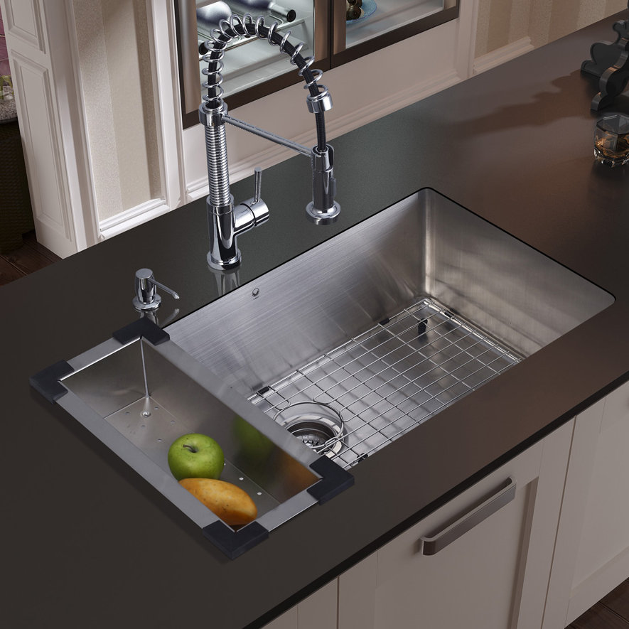 30 inch undermount single bowl 16 gauge stainless steel kitchen sink with edison chrome faucet - Stainless Steel Kitchen Sink Gauge 30 inch undermount single bowl 16 gauge stainless steel kitchen sink with edison chrome faucet - Stainless Steel Kitchen Sink Gauge
