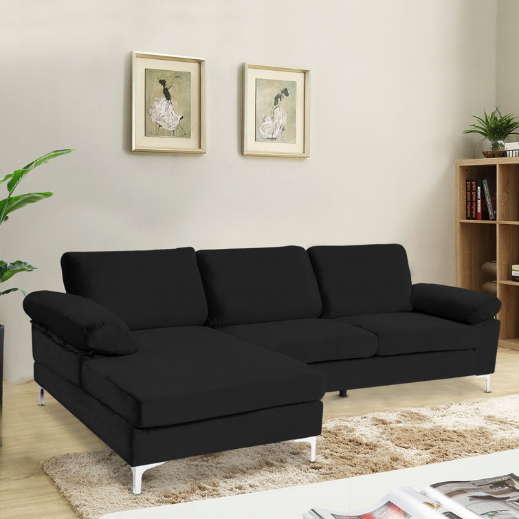 Orren Ellis Modern Velvet Fabric L Shape Sectional Sofa With Pillow Armrests And Metal Legs Living Room Couch Sleeper With Extra Wide Chaise Lounge Wayfair Ca