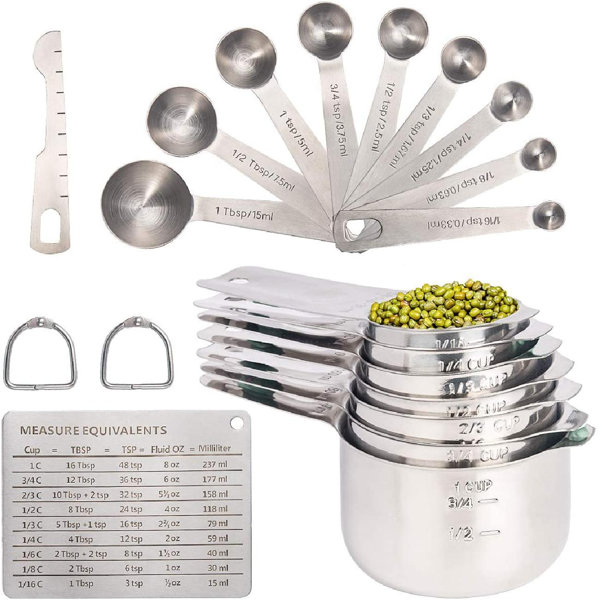 Gooddoghousehold Measuring Cups And Measuring Spoons Set Food Grade Stainless Steel Measure Cup Set For Cooking Baking Measurement Including 7 Cups 9 Spoons Level Magnetic Chart Stackable Measuring Set Wayfair Gooddoghousehold Measuring Cups And Measuring Spoons Set Food Grade Stainless Steel Measure Cup Set For Cooking Baking Measurement Including 7 Cups 9 Spoons Level Magnetic Chart Stackable Measuring Set Wayfair
