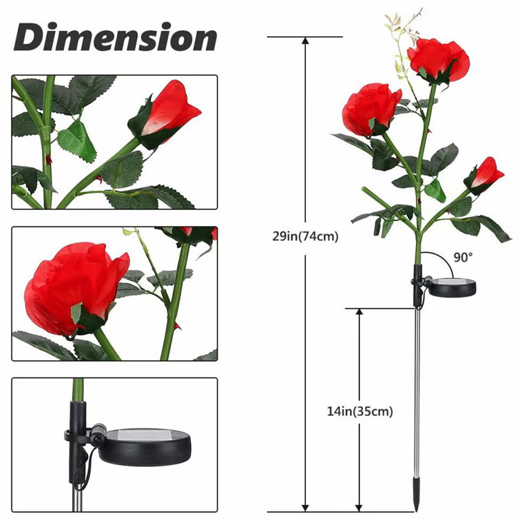 Aptoco Solar Flower Lamps Outdoor Garden, With 3 Rose Flower ...