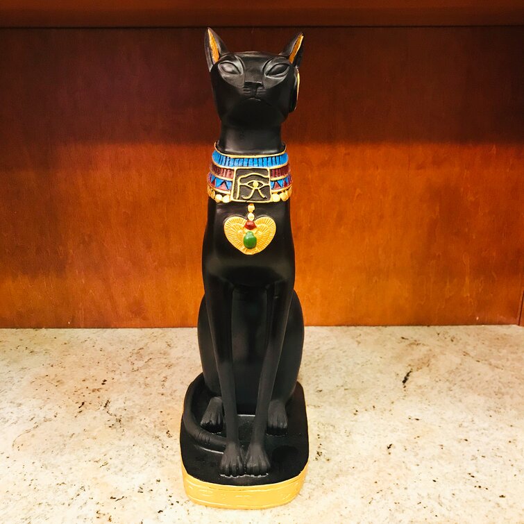 Polyresin with Glass Top Design Toscano Royal Egyptian Cat Goddess Bastet Side End Table 51 cm Faux Gold