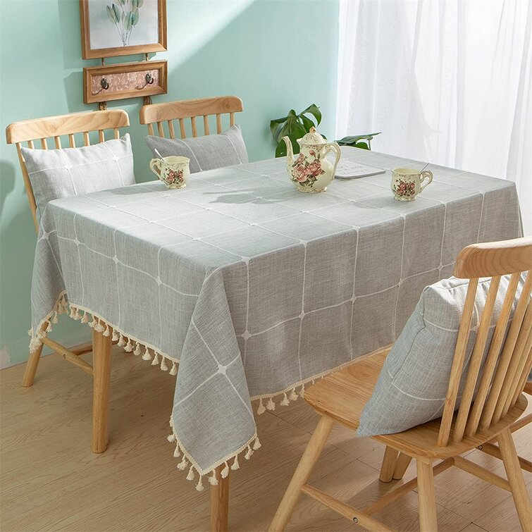 Tablecloths Rectangle Tassel Cotton Table Cover Wrinkle Free Table Cloth 55"x78" 