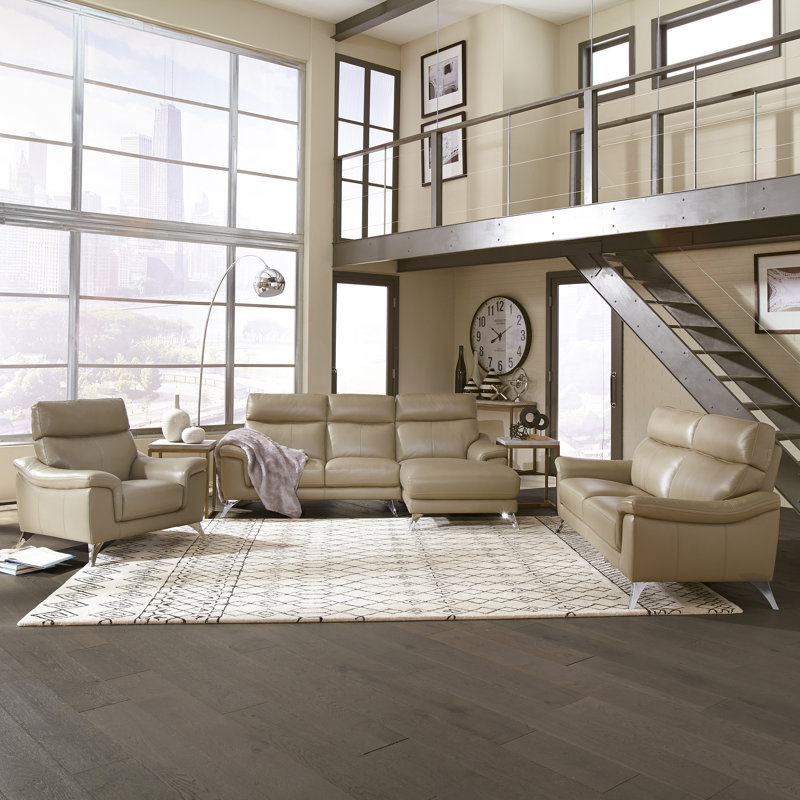 Orren Ellis Zurcher Contemporary Upholstered 3 Piece Leather Living Zurcher Contemporary Upholstered 3 Piece Leather Living Room Set