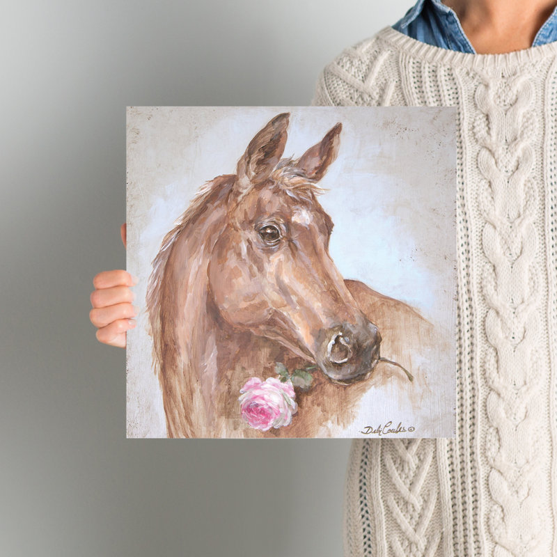 East Urban Home French Farmhouse Series Horse With Rose
