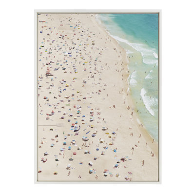 'Crowded Beach from Above' by Amy Peterson - Floater Frame Photograph Print on Canvas