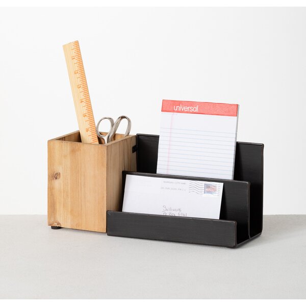 File Holder for Desk,Wood Paper Organizer,Rustic Desk Organizer,Mail Sorter for Desktop,Organizer for Counter,Letter Organizer for Document/Filing/Folders/Paper,Darkbrown 