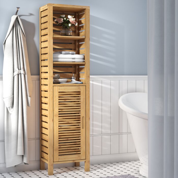 Bamboo Linen Tower Spacesaver Storage Cabinet For Linens And