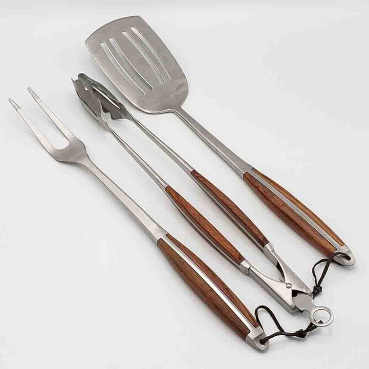 3 X  BBQ STAINLESS STEEL QUALITY SOFT GRIP HANDLE FORK BRUSH & BURGER TURNER NEW