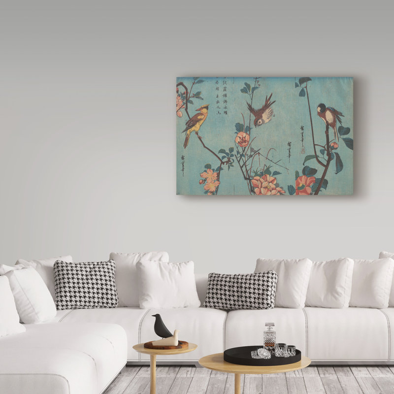 Trademark Art Birds And Flowers Oil Painting Print On Canvas