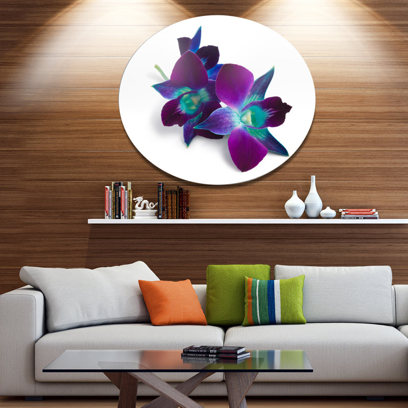 Designart Deep Purple Orchid Flowers On White Oil Painting Print