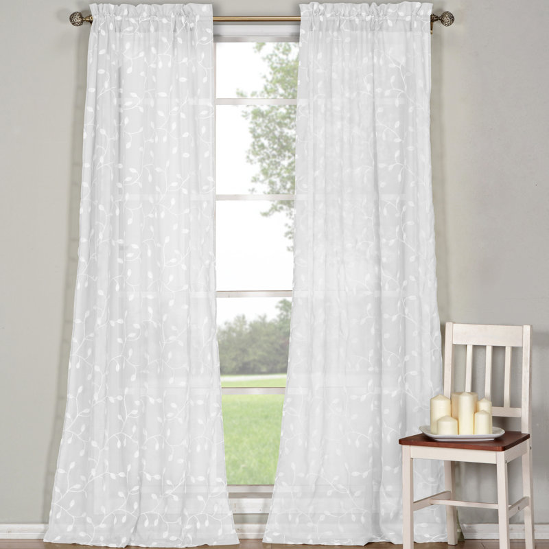 Dr International Kerr Linen Nature Floral Sheer Rod Pocket Curtain