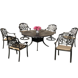 Go to store & view more images Nina 7 Piece Sunbrella Dining Set with Sunbrella Cushions by Fleur De Lis Living