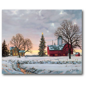 'Snowy Sunset at the Farm' Graphic Art Print on Canvas