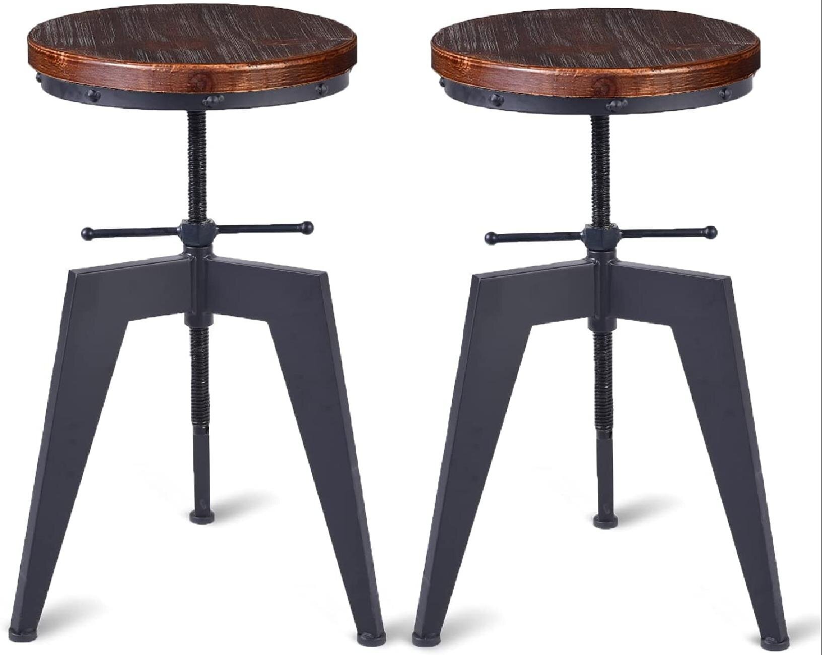 Williston Forge Set Of 2 Industrial Bar Stools Counter Height Adjustable Swivel Dining Chairs Wood Top Metal Iron 18 24inch Kitchen Island Stool Wayfair