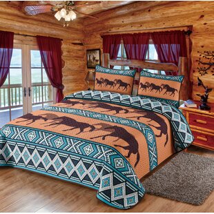 COWBOY HORSESHOE BROWN SOUTHWESTERN COUNTRY WESTERN HORSE Full Queen QUILT SET 