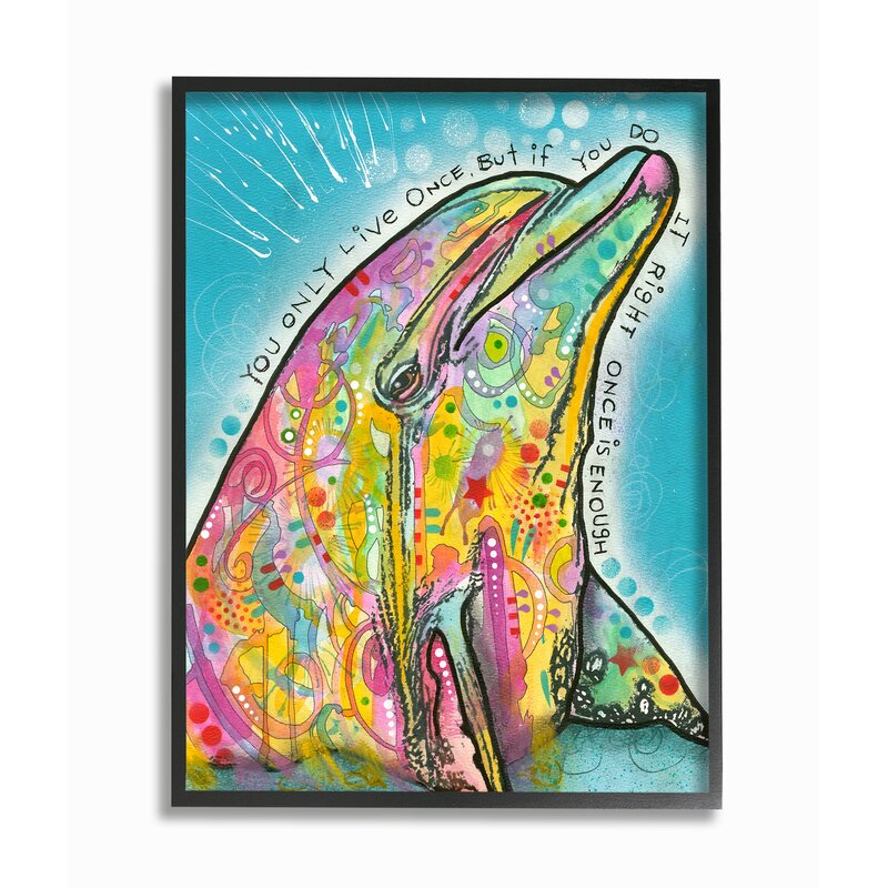 Live Once Surreal Rainbow Paint Splatter Dolphin by Dean Russo - Graphic Art