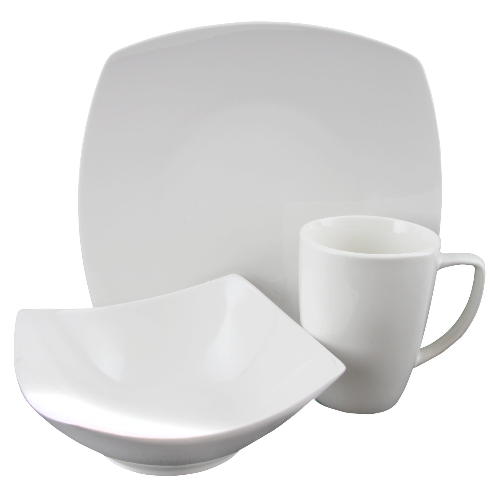 NEXT 12 Piece SOFT SQUARE Porcelain White Dinner Set NEW