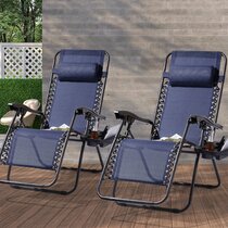 Set of 4 Zero Gravity Chairs Folding Lounge Beach Outdoor Patio Reclinable Blue 