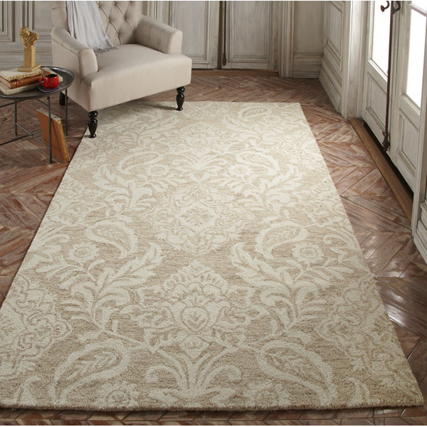 Burgos Floral Handmade Tufted Taupe Ivory Rug Reviews Birch Lane