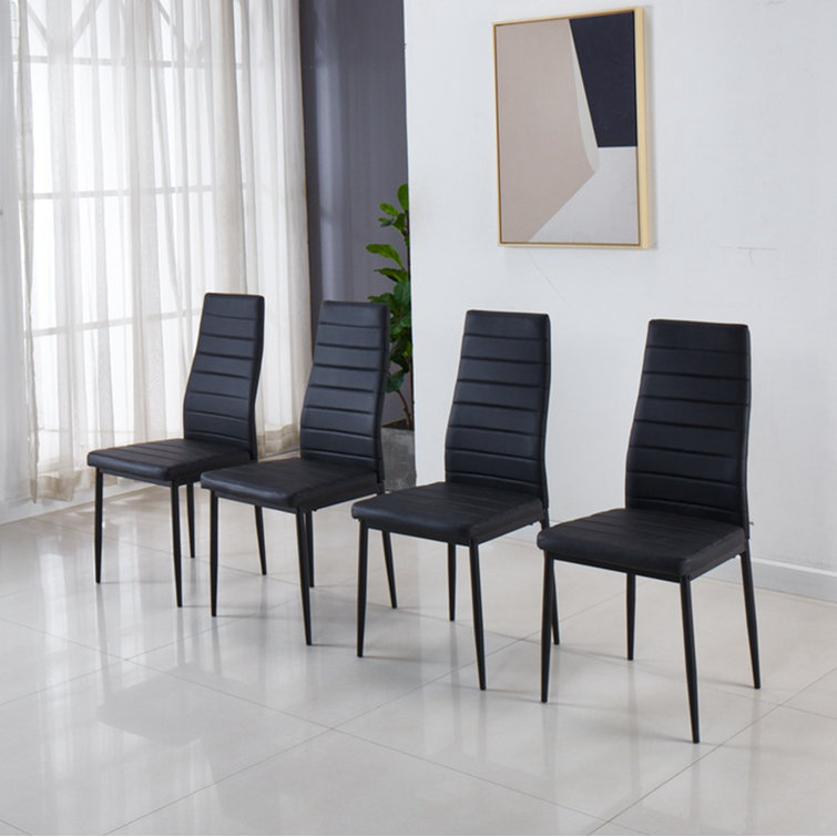 Latitude Run Modern Black Dining Chair Set Of 4 With Iron Tube Black Legs Leather Cushions And Comfortable Backrest Suitable For Dining Room Living Room Cafe Wayfair