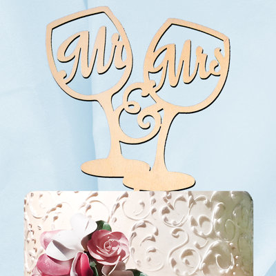 Mr and Mrs Wine Glass Cake Topper aMonogram Art Unlimited Color Gold