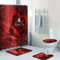 71" Skull Lovers Shower Curtain Romantic Love Red Heart Bathroom Accessory Sets 