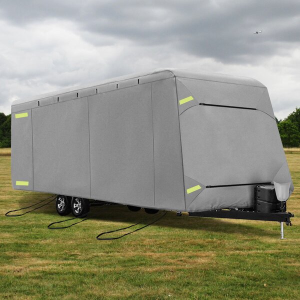 Back & Sides Fits 22-24ft RVs -iiSPORT Water Repellent RV Covers with Reflective Panels Travel Trailer Cover Multiple Zippered Panels for Easy Access to The Front Intergrated Strap Buckle 