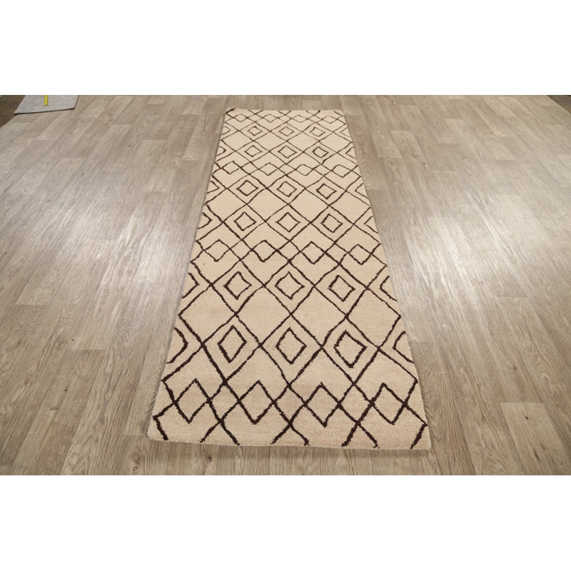 Rugsource Runner Geometric Handmade Tufted Wool Beige Area Rug Wayfair