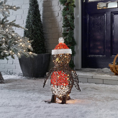 The Seasonal Aisle Battery Operated Outdoor Rattan Robin Christmas