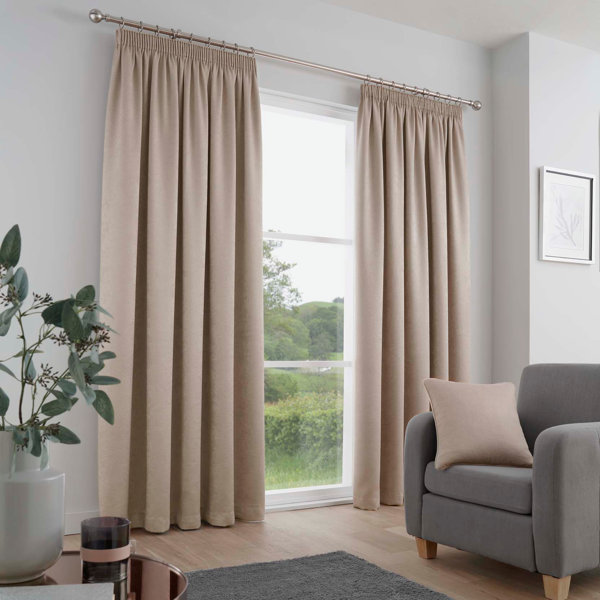 Light Blocking Curtain for Nursery/ Living Room with Two Free Tiebacks Super Soft Pencil Pleat Blackout Draperies for Privacy Protected Beige 66 Width x 72 Drop Set of 2 pieces 