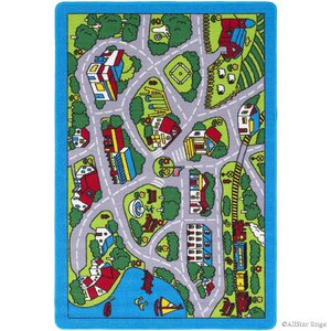 Forest River Street Map Green/Grey Area Rug