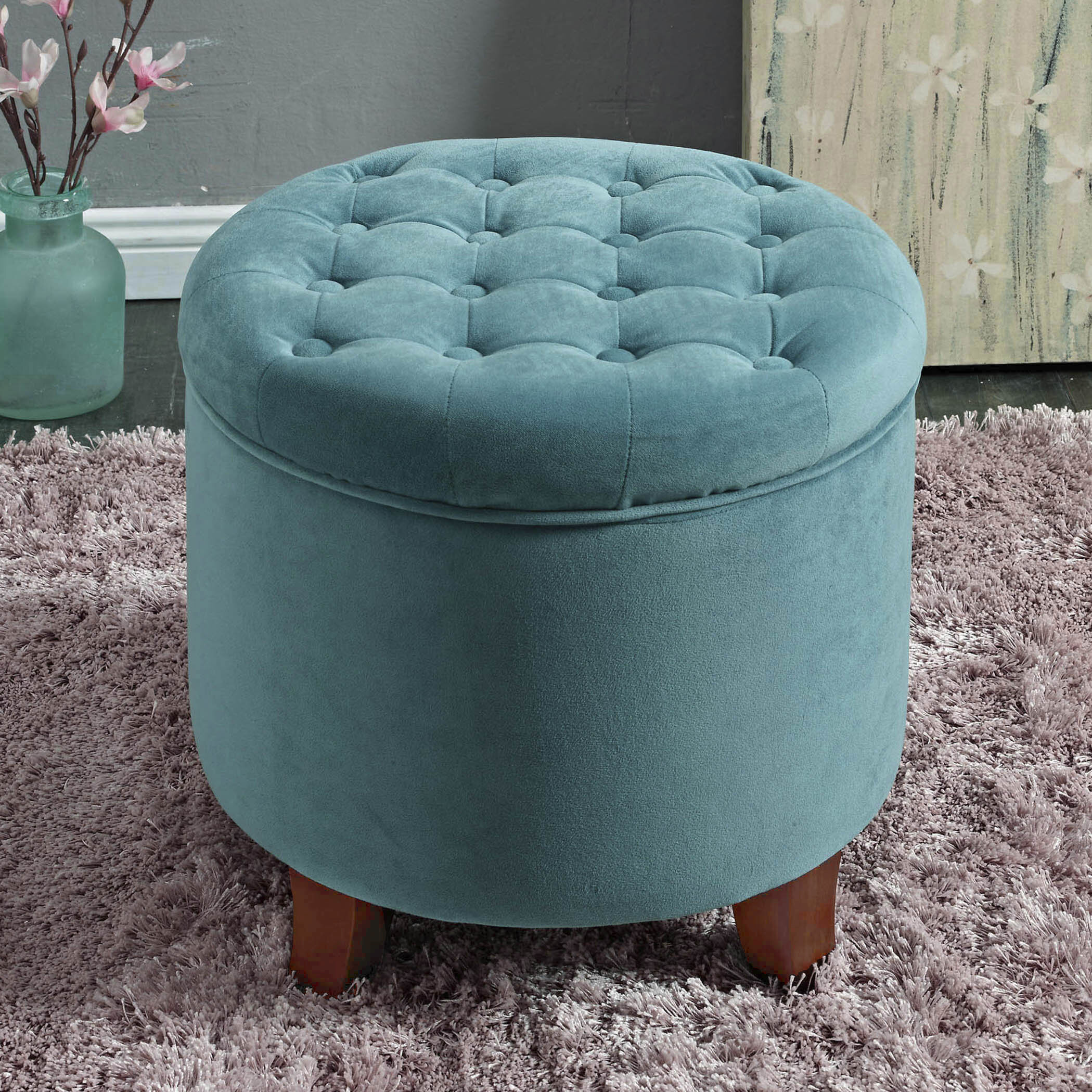 Blue Round Ottomans Poufs You Ll Love In 2021 Wayfair