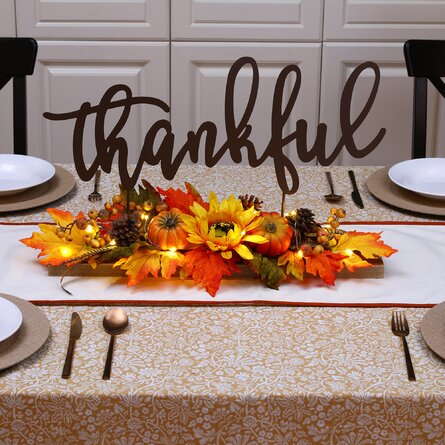 24“L THANKFUL LED Lighted Fall Thanksgiving Table Décor