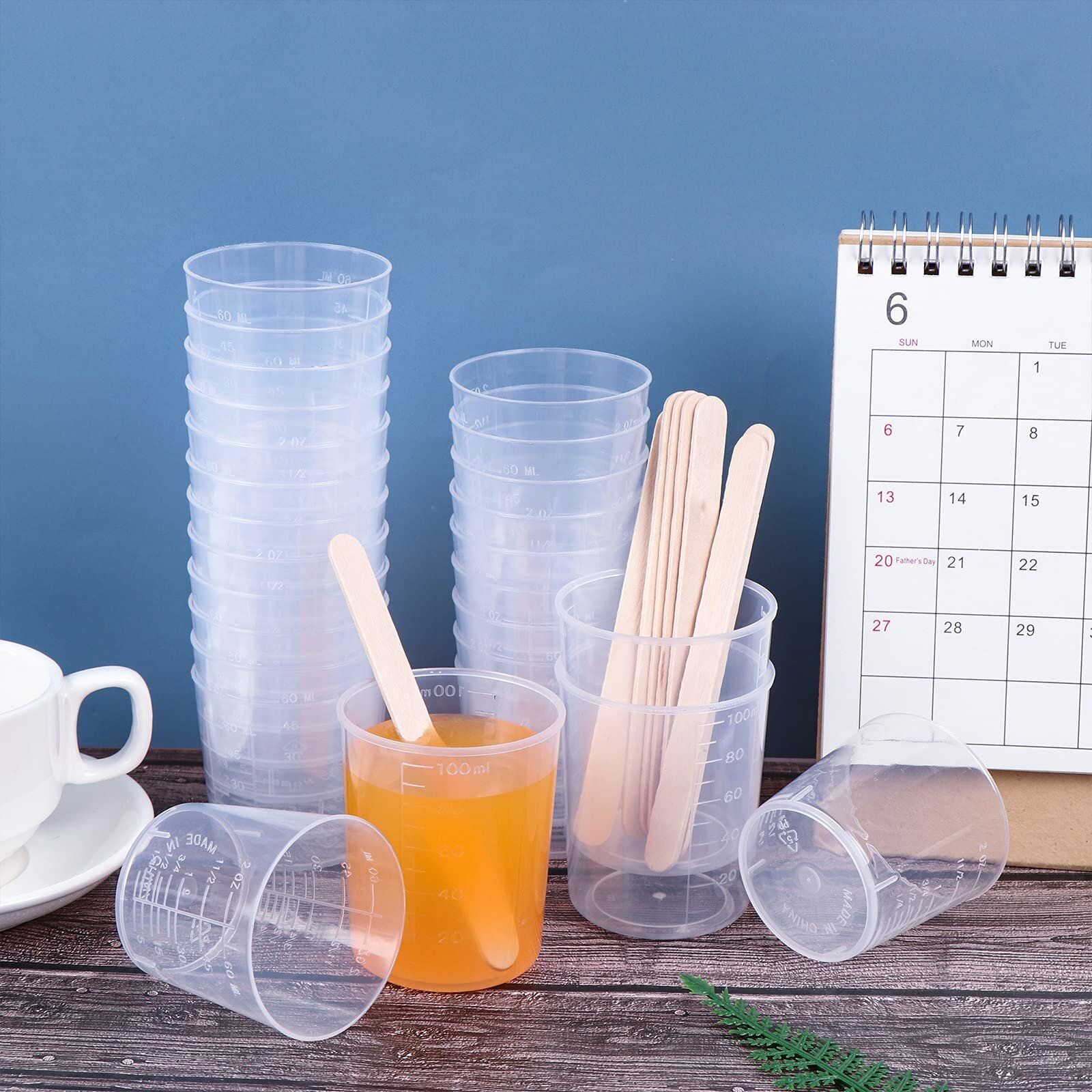20 Pcs 60 ml Plastic Measuring Cups,Transparent Scale Cups Epoxy Resin Mixing Cups with 10 Stirring Bars,Graduated Cups Measuring Jug for Making Crafting Mixing Paint Stain Epoxy and Resin 