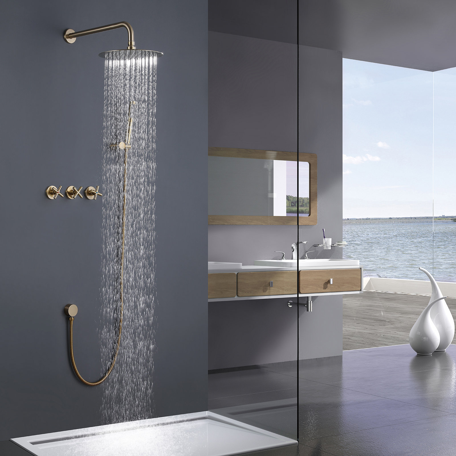 Gold Color Brass Bathroom Water Saving Hand Held Shower Head Sprayer+1.5m Hose 